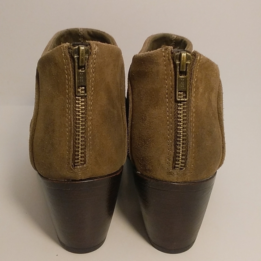 Born Concept Tan Leather Suede Block Heels Back Zip Ankle Boots Booties Side 11M - Picture 6 of 9